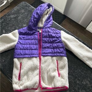Girls L Treasure & Bond high pile Fleece Quilted Colorblock Zip Up hooded jacket
